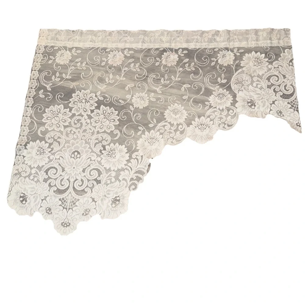 Set Of 2 White Sheer Lace Valance Curtains 38X31 Each Cottage County Floral
